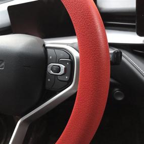 img 1 attached to 🚗 SWT1200 Leather Texture Soft Silicone Car Steering Wheel Cover in 10 Colors - Vibrant Red