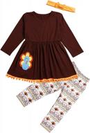 baby girl's thanksgiving turkey dress set with t-shirt, pants, and headband for toddler outfit logo