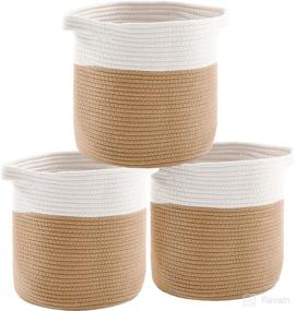 img 4 attached to 📦 Lamberia 3-Pack Woven Storage Baskets 11x11" - Cube Organizer Bins for Toys, Laundry, Blankets, Nursery - Cotton Rope Bin Storage - Brown