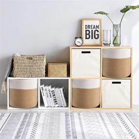 img 1 attached to 📦 Lamberia 3-Pack Woven Storage Baskets 11x11" - Cube Organizer Bins for Toys, Laundry, Blankets, Nursery - Cotton Rope Bin Storage - Brown