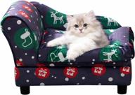 velvet dog sofa bed with washable cushion for small dogs and cats - hollypet pet storage couch in purple elk design logo