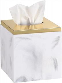 img 4 attached to Modern Square Facial Tissue Box Cover Holder With Detachable Metal Lid, Luxspire Paper Napkin Dispenser For Office Bedroom Car Bathroom Vanity - Gravel White + Gold