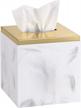 modern square facial tissue box cover holder with detachable metal lid, luxspire paper napkin dispenser for office bedroom car bathroom vanity - gravel white + gold logo