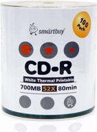 smart buy cd-r 100 pack 700mb 52x thermal printable white blank recordable discs, 100 disc, 100pk logo