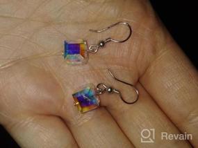 img 5 attached to AOBOCO Sterling Silver Cube Crystal Earrings - Aurora Borealis Iridescent Crystals From Austria, Dangle Drop Jewelry Gifts For Women'S Anniversary/Birthday