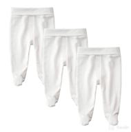 👶 teach leanbh infant baby 3 pack footed pants: comfy cotton high waist casual leggings for 0-12 months (3 months, white/3) логотип