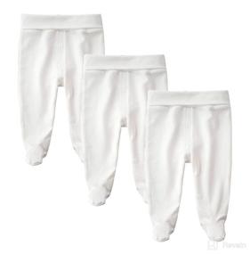 img 1 attached to 👶 Teach Leanbh Infant Baby 3 Pack Footed Pants: Comfy Cotton High Waist Casual Leggings for 0-12 Months (3 Months, White/3)