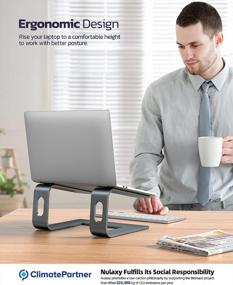 img 3 attached to 💻 Nulaxy серый ноутбук стенд - эргономический алюминиевый кронштейн для стола, съемный подставка для ноутбука, совместимая с MacBook Air Pro, Dell XPS и другими ноутбуками от 10 до 16 дюймов