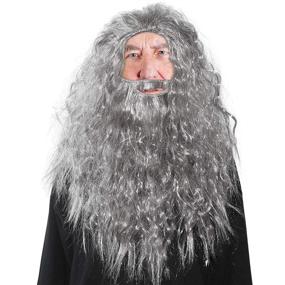 img 1 attached to Skeleteen Grey Wig And Beard - Long Gray Wizard Wig And Beard Costume Accessory For Adults And Kids