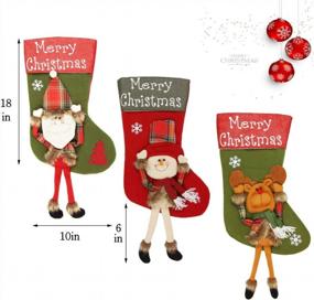 img 1 attached to Set Of 3 18" Plush Christmas Stockings: Santa, Snowman, And Reindeer Characters With Long Legs - Festive Home Decorations And Party Accessories For Kids