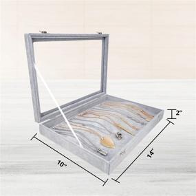 img 1 attached to Hivory Necklace Organizer Tray - Necklace Storage Box With Glass Lid - Stackable Necklace Jewelry Holder Velvet Tray With 20 Hooks (Grey)