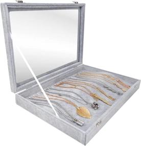 img 4 attached to Hivory Necklace Organizer Tray - Necklace Storage Box With Glass Lid - Stackable Necklace Jewelry Holder Velvet Tray With 20 Hooks (Grey)