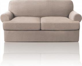 img 4 attached to Чехол для дивана с подушкой в форме "Т" - набор из 3-х частей с отдельными чехлами в форме буквы "Т" для защиты мебели - средний размер, песчаный цвет.