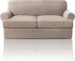 t cushion sofa slipcover - 3-piece soft couch cover set with individual t-shape seat covers for furniture protection - medium, sand logo