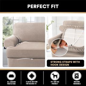 img 1 attached to Чехол для дивана с подушкой в форме "Т" - набор из 3-х частей с отдельными чехлами в форме буквы "Т" для защиты мебели - средний размер, песчаный цвет.