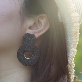 img 3 attached to Women'S Handmade Raffia Wrap Dangle Earrings - Boho Summer Drop Rattan Straw Statement Earrings For Teen Girls
