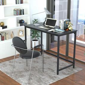 img 2 attached to WeeHom маленький компьютерный стол письменный стол для домашнего офиса ПК ноутбук стол рабочая станция подставка 39 дюймов металлическая ножка черный