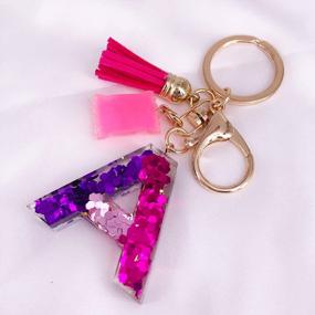 img 1 attached to SELOVO Initial Keychain Purple Letter Alphabet Sweet Bag Charm Key Chain For Handbag