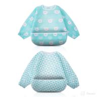 🍽️ little dimsum full sleeved feeding bib 2 pack: waterproof bib apron with large pocket, ideal for babies & toddlers 6-48 months (l/blue) logo