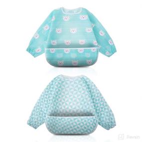 img 4 attached to 🍽️ Little Dimsum Full Sleeved Feeding Bib 2 Pack: Waterproof Bib Apron with Large Pocket, Ideal for Babies & Toddlers 6-48 Months (L/Blue)