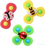 set of 3 flower-themed suction cup spinner toys - perfect for high chair, bath, and travel - ideal for babies with autism and supports sensory development логотип