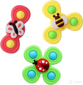 img 4 attached to Set of 3 Flower-themed Suction Cup Spinner Toys - Perfect for High Chair, Bath, and Travel - Ideal for Babies with Autism and Supports Sensory Development