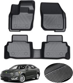 img 4 attached to 🌧️ All Weather Protection 2 Row Black Non-Slip Floor Liners for 2013-2020 Ford Fusion / Lincoln MKZ: KUST Floor Mats