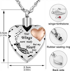 img 1 attached to Heart-Shaped Cremation Necklace With Birthstones - Memorial Jewelry For Ashes With Inscription: 'Your Wings Were Ready, But My Heart Was Not'