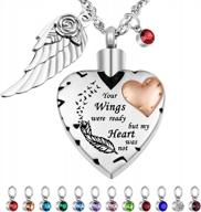 heart-shaped cremation necklace with birthstones - memorial jewelry for ashes with inscription: 'your wings were ready, but my heart was not' logo