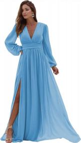 img 4 attached to Elegant Women'S Long Sleeve Bridesmaid Dresses With Ruched Detail And Slit