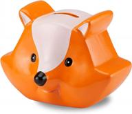 ceramic fox money bank - decorative animal forest theme piggy bank for kids, orange collectible figurine for home or gift giving logo