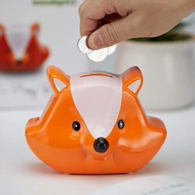img 3 attached to Ceramic Fox Money Bank - Decorative Animal Forest Theme Piggy Bank For Kids, Orange Collectible Figurine For Home Or Gift Giving