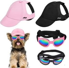 img 4 attached to Small Dog Sun Hats with Ear Holes & Visor Caps - Set of 4, Including Sunglasses