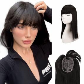 img 4 attached to Revitalize Your Hair With FESHFEN'S Synthetic Hair Topper With Bangs For Thinning Hair - Black Brown, 14 Inch