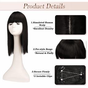 img 1 attached to Revitalize Your Hair With FESHFEN'S Synthetic Hair Topper With Bangs For Thinning Hair - Black Brown, 14 Inch