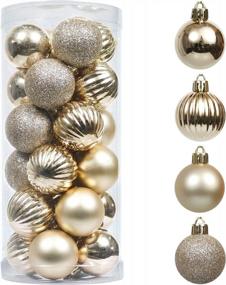 img 4 attached to 24Ct 40Mm Sparkling Gold Christmas Ball Ornaments - Valery Madelyn Xmas Decorations, Shatterproof Small Tree Ornament Set