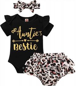img 4 attached to Newborn Baby Girl Auntie Outfit - 'Auntie Is My Bestie' Romper Shorts & Headband Set