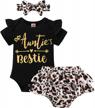 newborn baby girl auntie outfit - 'auntie is my bestie' romper shorts & headband set logo