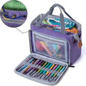 img 3 attached to Маленькая большая сумка для вязания крючком LUXJA, сумка для хранения пряжи для небольших незавершенных проектов, крючки для вязания и другие аксессуары, фиолетовый