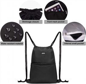 img 3 attached to Водостойкий нейлоновый рюкзак на шнуровке Рюкзак Cinch Bag для спортзала, шоппинга, спортивной йоги - черный
