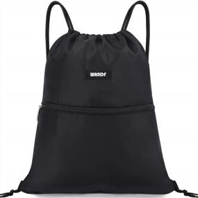 img 4 attached to Water Resistant Nylon Drawstring Backpack Sackpack Cinch Bag For Gym Shopping Sport Yoga - Black