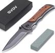 gvdv tactical pocket knife - 7cr17 stainless steel, 3.4" titanium coated blade, safety liner-lock for camping hunting hiking with belt clip (grey) logo