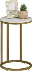 img 2 attached to Contemporary 16-Inch C-Shaped Round Side Table With Faux White Marble Wood Top And Gold Metal Base For Living Room, Bedroom, And Small Spaces - Multi-Functional Sofa Accent Table By Function Home