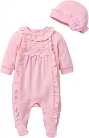 img 2 attached to Adorable Ruffled Cotton Footed Romper With Hat For Baby Girls