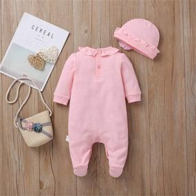 img 1 attached to Adorable Ruffled Cotton Footed Romper With Hat For Baby Girls