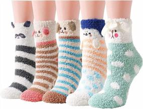 img 4 attached to Get Cozy With Zmart'S Colorful Fuzzy Animal Love Heart Pattern Socks For Women And Girls