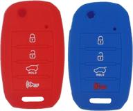 🔑 lemsa 2pcs rubber silicone flip key fob case cover protector holder for kia sorento sportage rio soul forte optima carens, red and blue logo