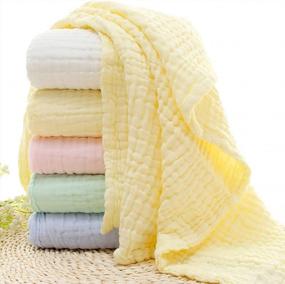img 3 attached to Large Set Of 2 Aablexema Baby Muslin Bath Towels - 43X43 Inches - Perfect Swaddle Blanket For Newborn, Toddler Boys And Girls - White And Yellow Colors