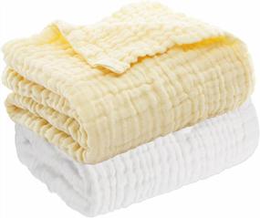 img 4 attached to Большой набор из 2 муслиновых банных полотенец Aablexema Baby - 43X43 дюйма - идеальное пеленальное одеяло для новорожденных, маленьких мальчиков и девочек - белого и желтого цветов
