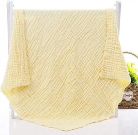 img 2 attached to Большой набор из 2 муслиновых банных полотенец Aablexema Baby - 43X43 дюйма - идеальное пеленальное одеяло для новорожденных, маленьких мальчиков и девочек - белого и желтого цветов